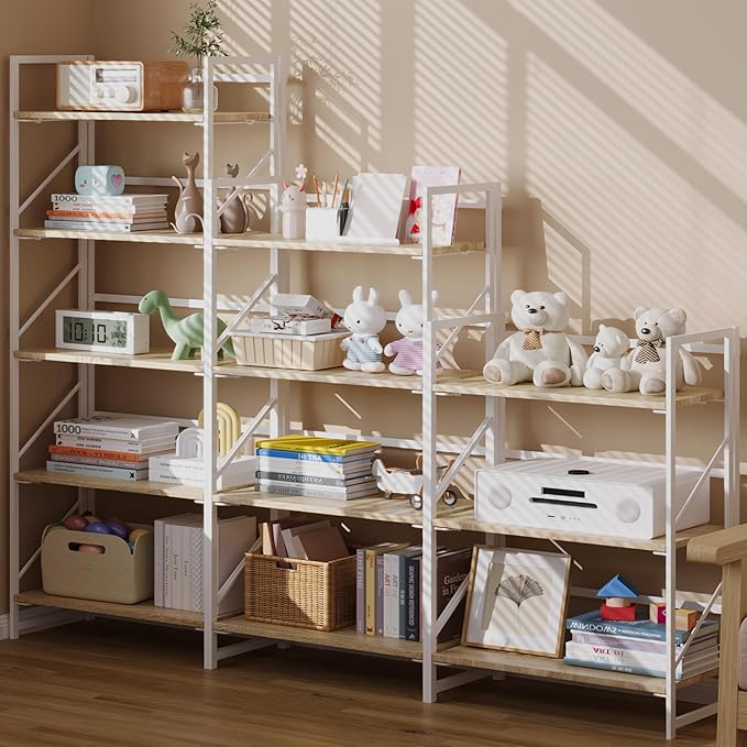 JSB No Assembly Folding Bookshelf, 4 Tier Industrial Metal Book Shelf - Image 5