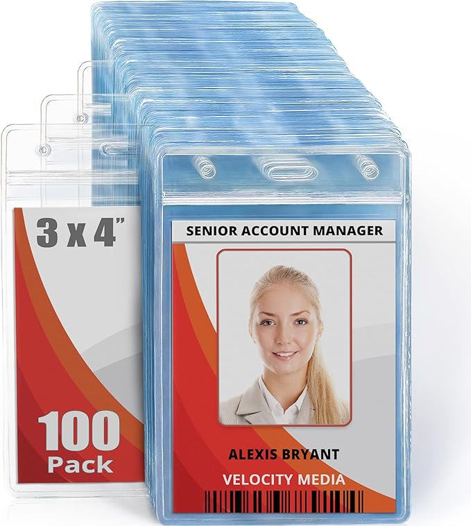 MIFFLIN Large Vertical ID Badge Holders, Plastic Nametag Covers by MIFFLIN