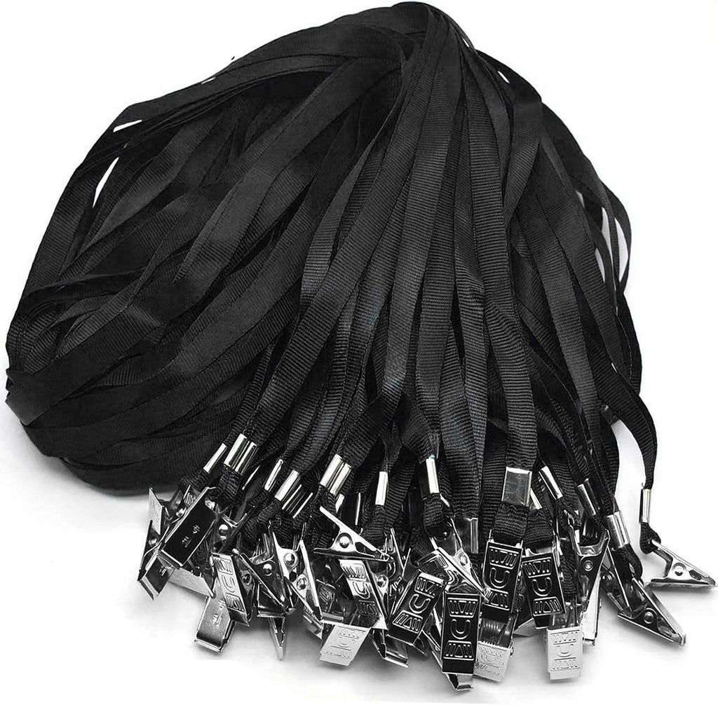 Beebel Black Lanyards 100 Pack Nylon Flat Badge Lanyard Bulldog Clip