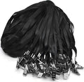 Beebel Black Lanyards 100 Pack Nylon Flat Badge Lanyard Bulldog Clip