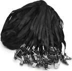 Beebel Black Lanyards 100 Pack Nylon Flat Badge Lanyard Bulldog Clip