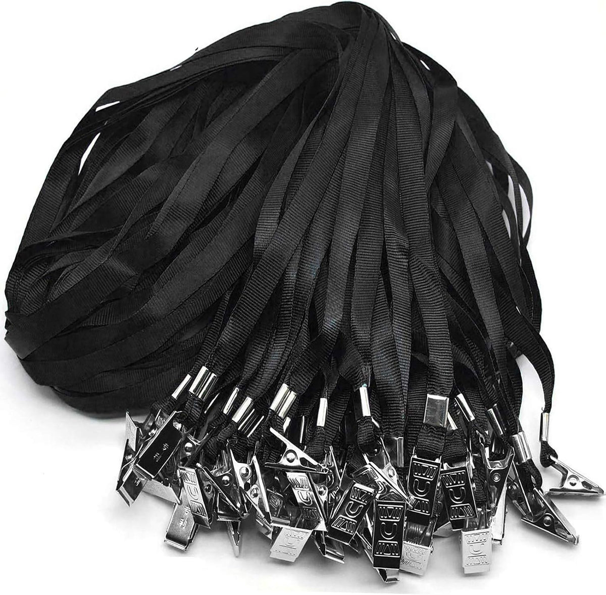 Beebel Black Lanyards 100 Pack Nylon Flat Badge Lanyard Bulldog Clip
