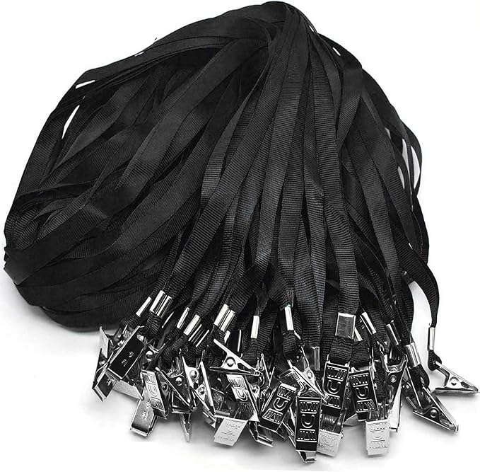 Beebel Black Lanyards 100 Pack Nylon Flat Badge Lanyard Bulldog Clip by Beebel