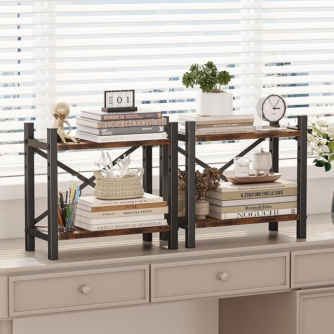 Desktop Bookshelf, 4-Tier Stackable Narrow Bookcase, Adjustable Industrial Desk - Image 4