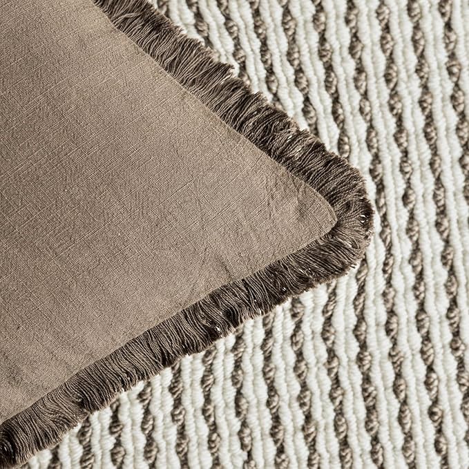 Foindtower Set of 2 Decorative Linen Fringe Throw Pillow Covers Cozy Boho - Image 3