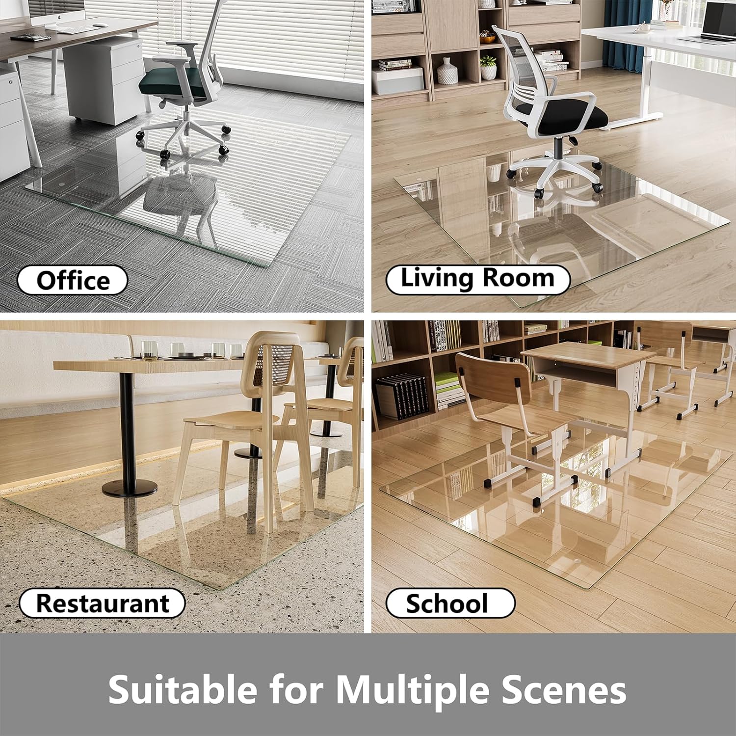 Koonmi Glass Chair Mat for Carpet, 30"x48" Thick Office Chair Mat | Tempered Glass Chair Mats with Round and Polished Edges, Smooth Rolling for Carpet Floor Protection, Scratch-Resistant
