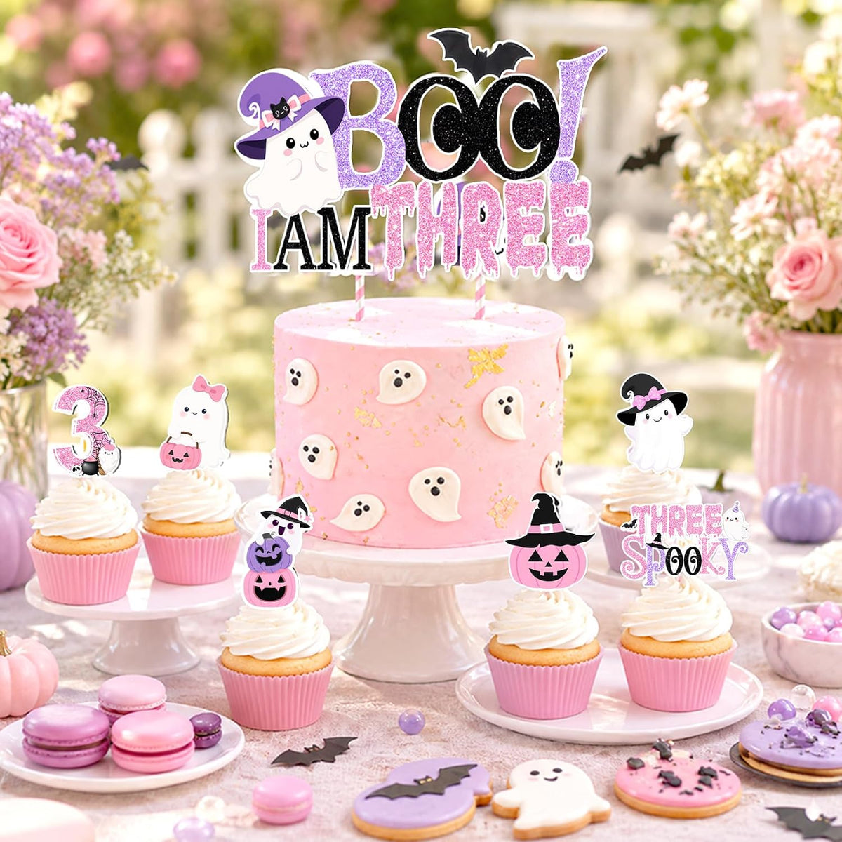 Trick or Three Birthday Party Girl,Halloween 3rd Birthday Decorations Girl