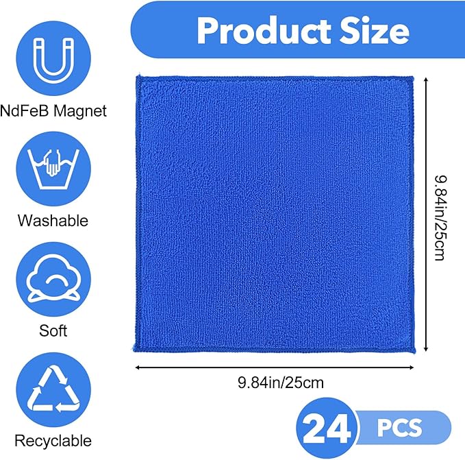 Kifmurase 24Pcs Magnetic Microfiber Cleaning Cloth, Microfiber Dry Erase Erasers - Image 2