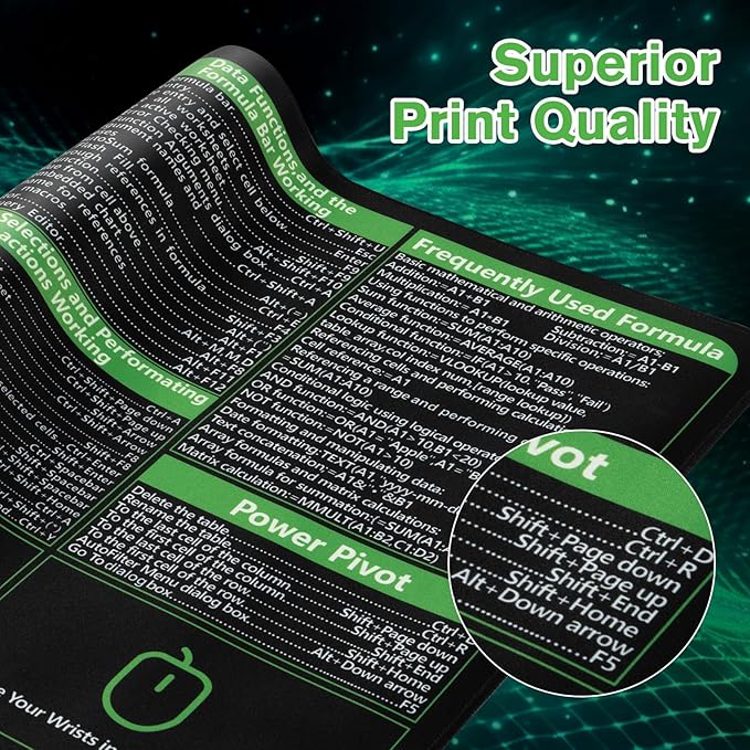 iCasso Excel Cheat Sheet Desk Pad, Excel Mouse Pad Shortcuts, Excell Short Cut - Image 4