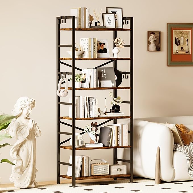 Homeiju 6 Tier Bookshelf, Industrial Bookcase - Image 6