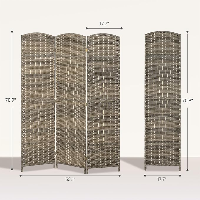 HOMCOM 3 Panel Room Divider, Hand-Woven Freestanding Wall Partition - Image 7