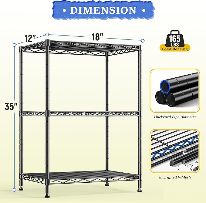 DurayLoly 3 Tier Metal Wire Storage Shelves, Adjustable Small Wire Shelving Unit - Image 3