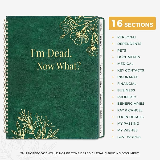 SUNEE End of Life Planner, I‘m Dead Now What Planner, Large Print Spiral-Bound - Image 2