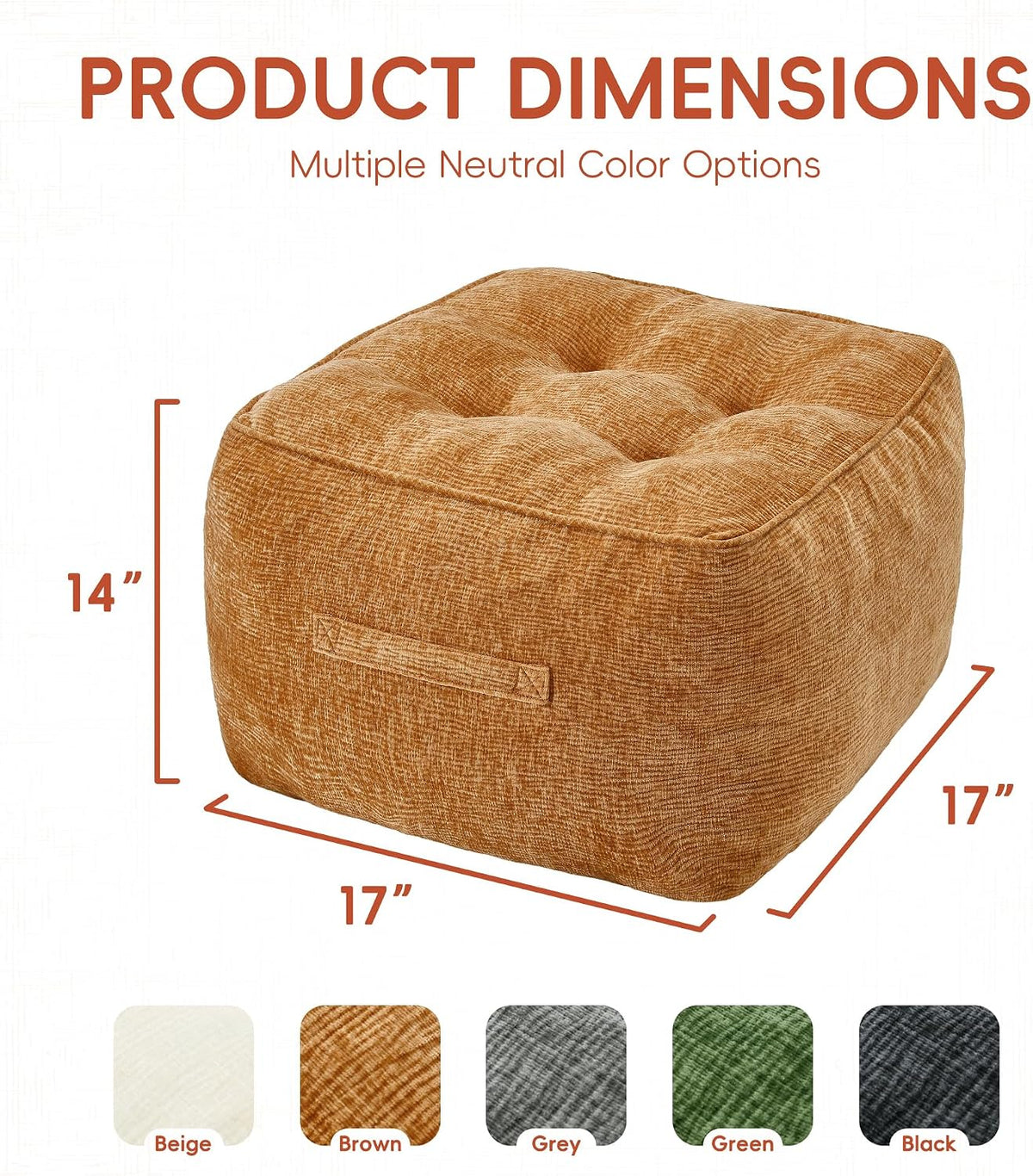Hobestluk Pouf Ottoman Foot Rest Chenille Square Small Ottoman, Brown