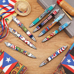 Sayglossy 48 Pcs Puerto Rico Party Souvenirs Gifts Puerto Rico Ballpoint Pens with Flags Frog Hibiscus Flowers Pattern for Patriotic Latin American Spanish Party Favors (Novelty Style)