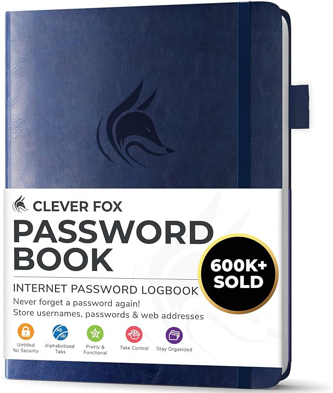 Clever Fox Password Book with alphabetical tabs. Internet Address Organizer by CleverFox
