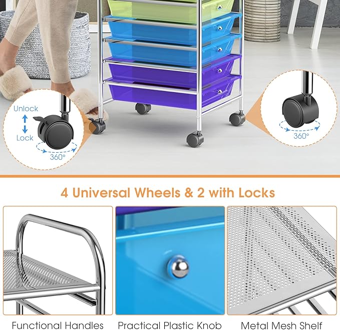 GLACER 10 Drawers Rolling Cart, Storage Cart - Image 4