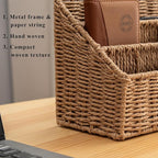 Woven Divided Storage Basket Desk Organizer Tabletop Mail Holder Countertop - Image 7