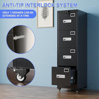 METAN 4 Drawer File Cabinet on Wheels, Lockable Metal Filing Cabinet - Image 6
