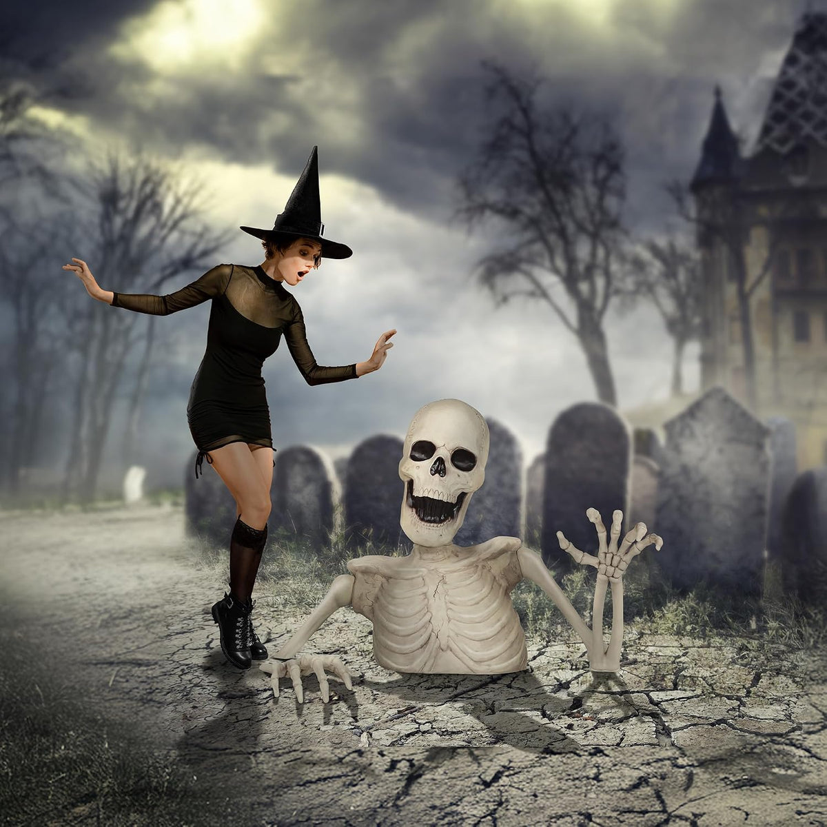 BOO BOX 3 Ft. Halloween Groundbreaker Skeleton, Giant Outdoor Decoration for ...