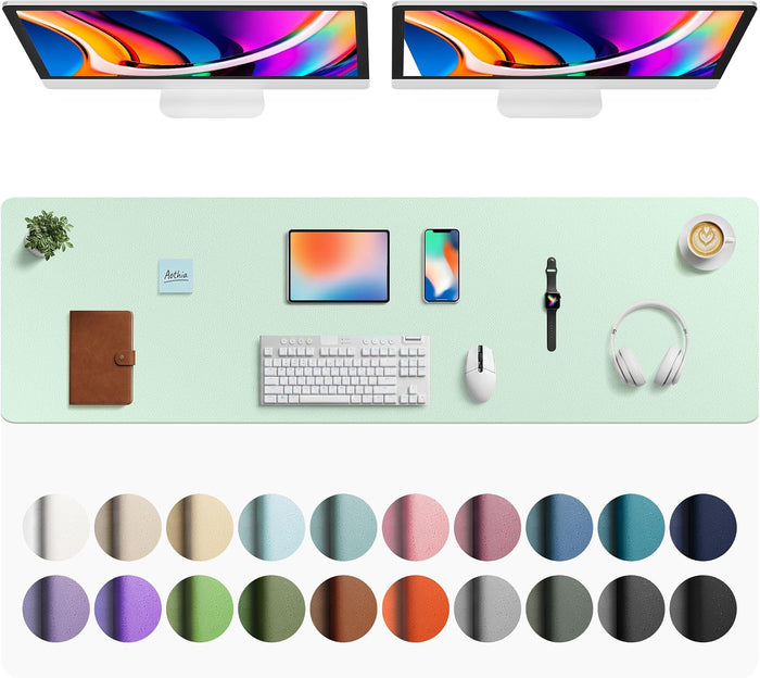 Aothia Faux Leather Desk Mat - Large Mouse Pad, Non-Slip PU Leather Blotter, Waterproof Writing Surface for Office and Home (Aqua, 63" x 17")