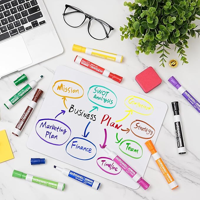 WOSWEL Dry Erase Markers, Chisel Tip Whiteboard Markers, Low Odor Thick Dry - Image 3