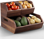 acacia wood pantry storage bins - stackable open, main product view