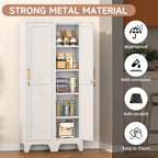 67" Tall Narrow Storage Cabinet Metal Bathroom Cabinet with Lockable and 4 Adjustable Shelve,Anti-Tip Design,Standing Pantry Cabinets Cupboard for Kitchen,Dining Room,Bathroom-Assembly Required(White)
