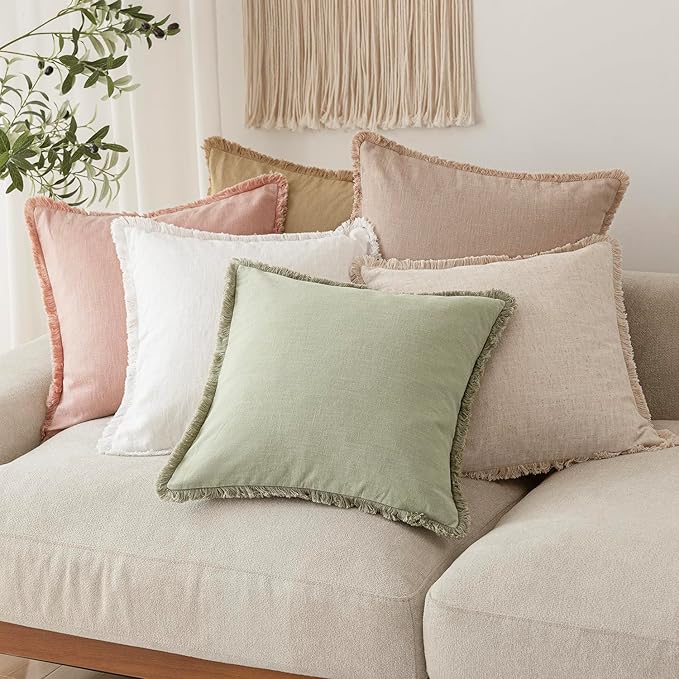 Foindtower Set of 2 Decorative Linen Fringe Throw Pillow Covers Boho Farmhouse - Image 7
