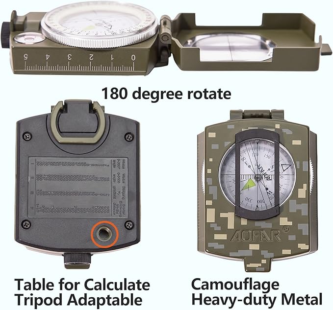 AOFAR Military Compass, AF-4580 Lensatic Sighting, Waterproof and Shakeproof - Image 3