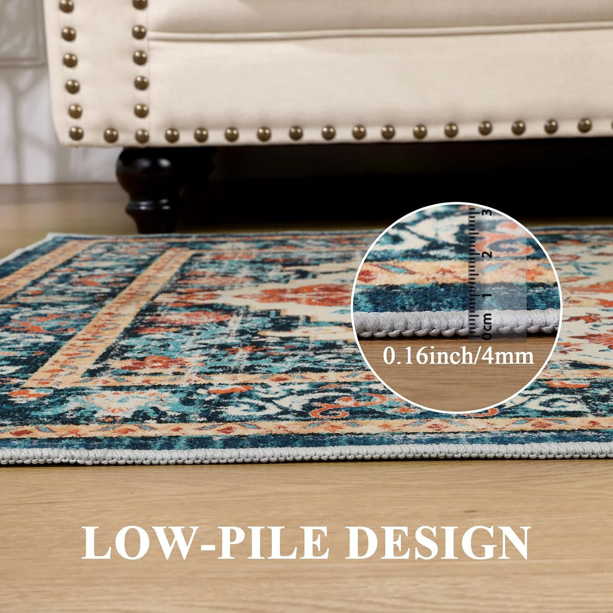U'Artlines Boho Vintage Area Rug 6x9 Machine Washable Carpet,Orange/Multi