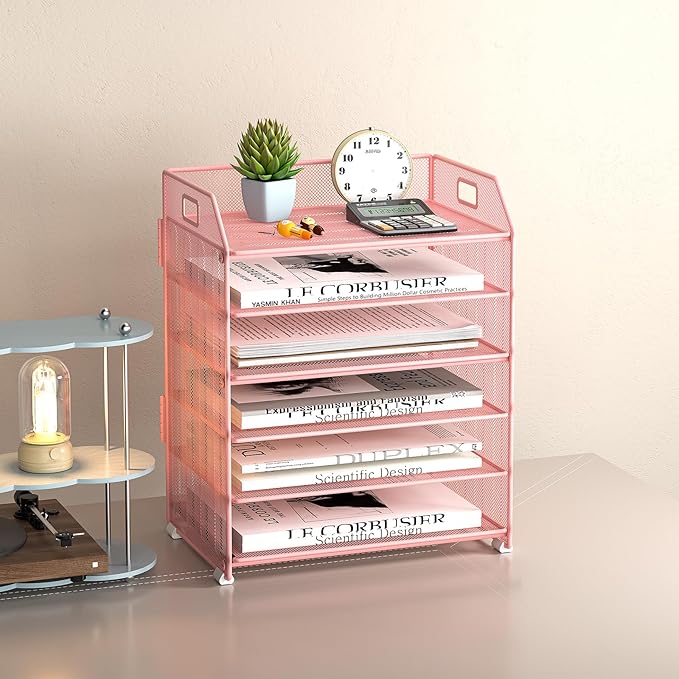 6 Tier Desk Organizer, Heavy-Duty Thick Metal Letter Tray Organizer, Large - Image 2