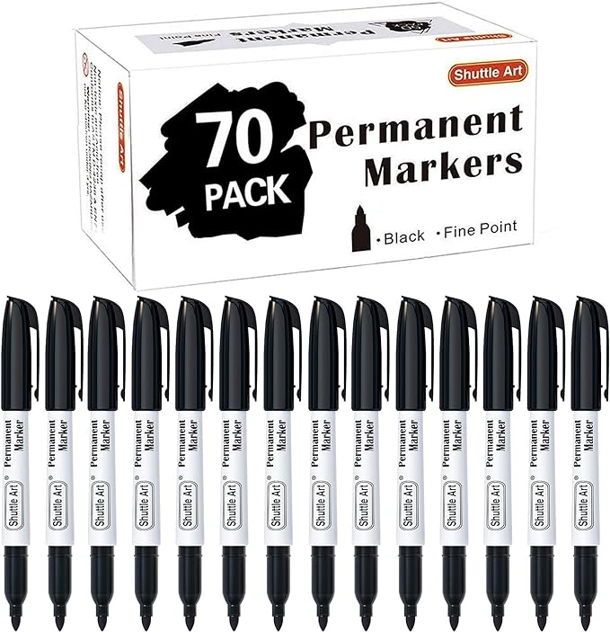 Shuttle Art Permanent Markers, 70 Pack Black Permanent Marker set, Fine Point by ShuttleArt
