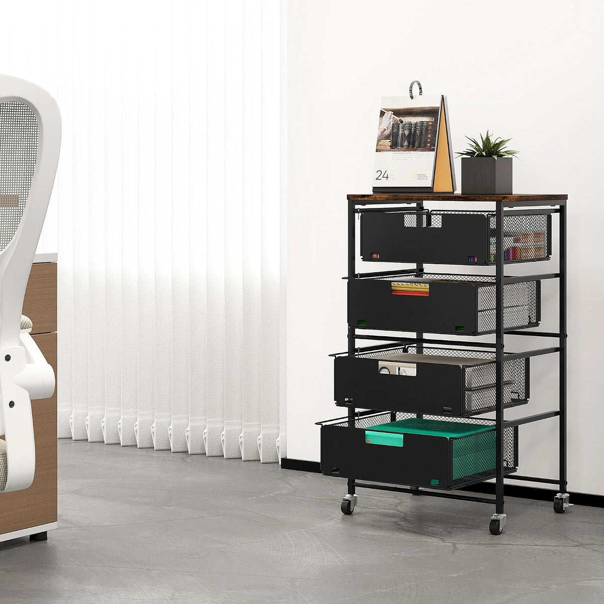 EasyPAG Rolling Storage Cart with 4 Drawers, Under Desk File Cabinet on Locka...