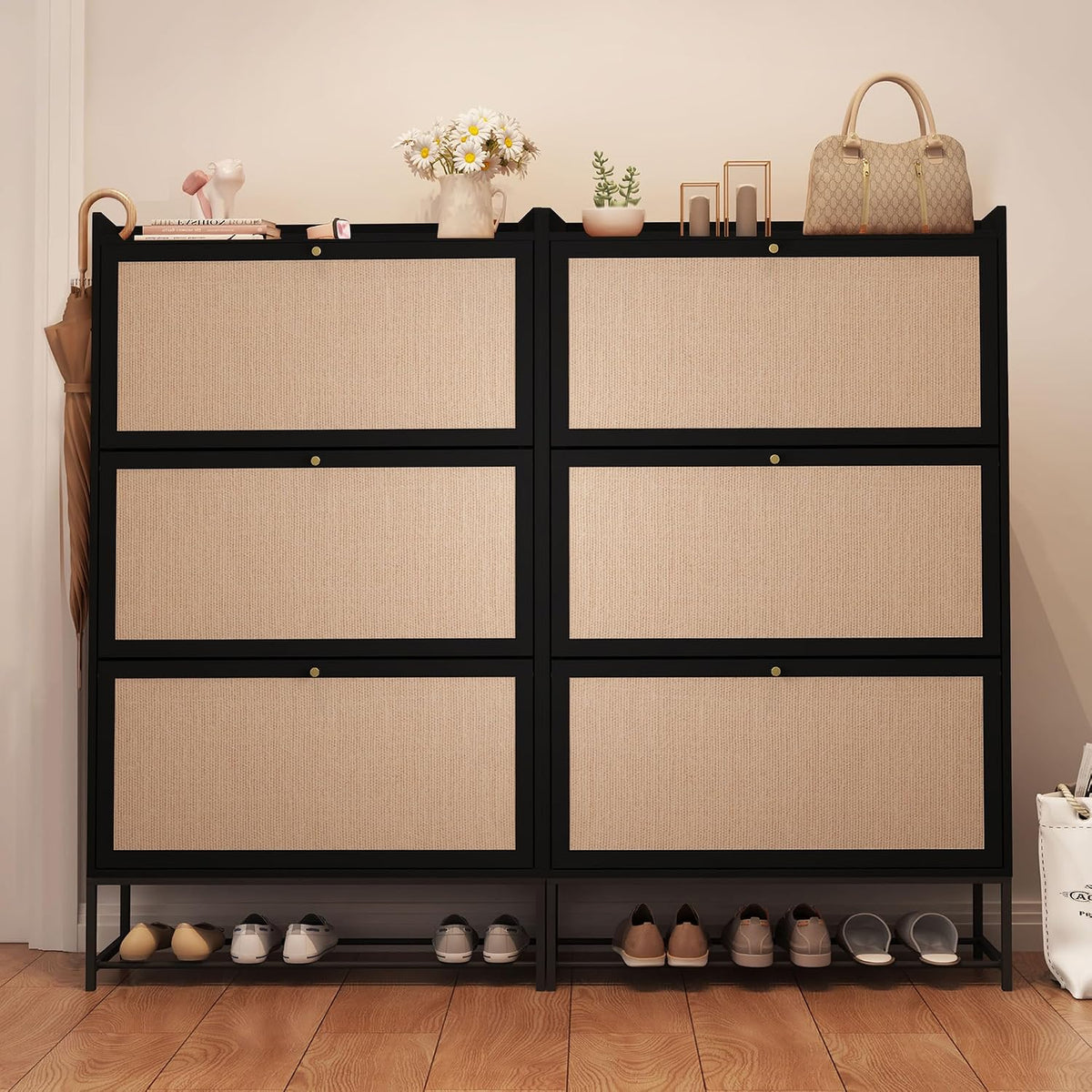 AVZEAR Shoe Cabinet, Shoe Cabinet Freestanding Tipping Bucket Shoe Rack Organ...