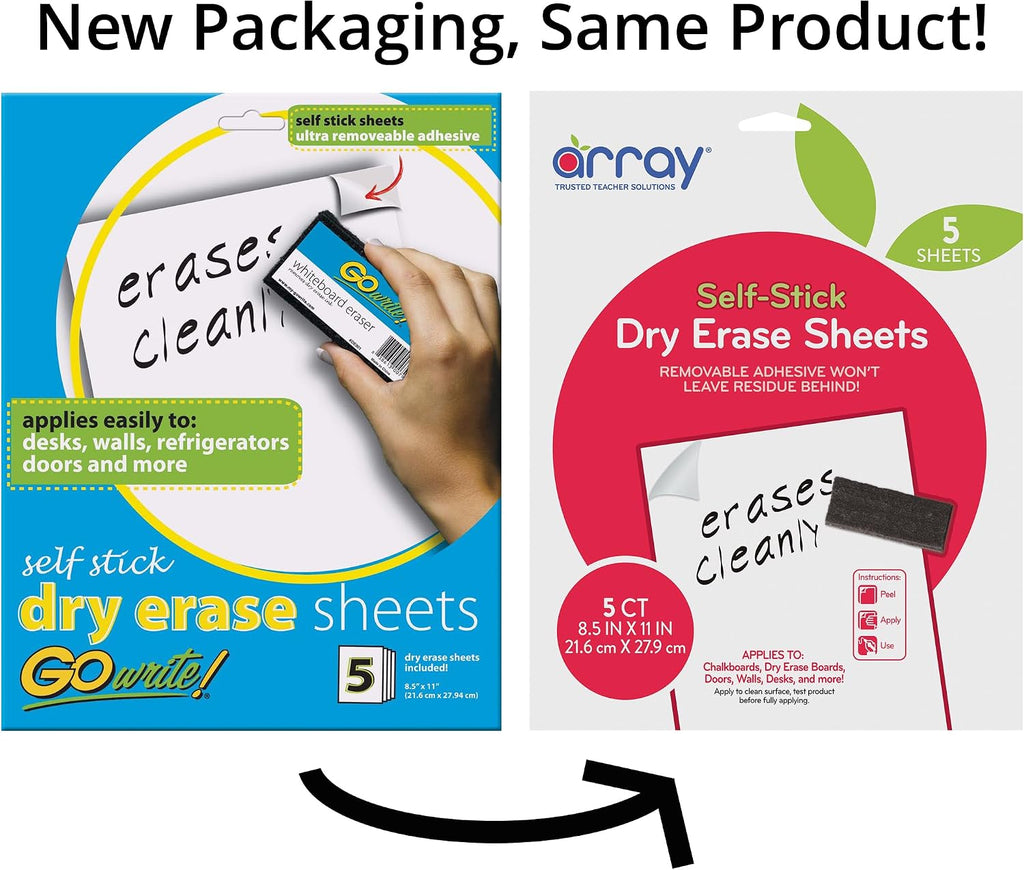 Pacon Array GoWrite! Self-Adhesive Dry Erase Sheets, 8.5" x 11", White, 5/Pack, 1 Pack
