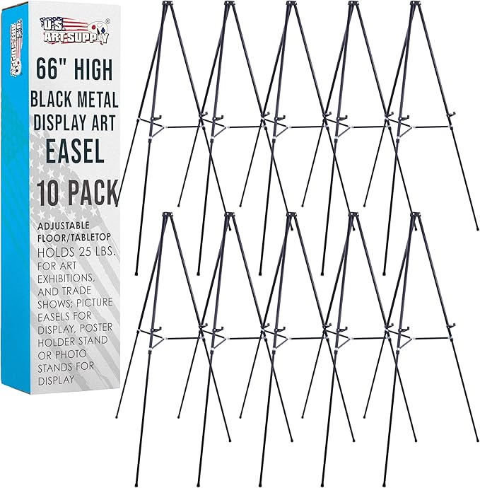U.S. Art Supply 66" High Black Metal Display Art Easel by USArtSupply