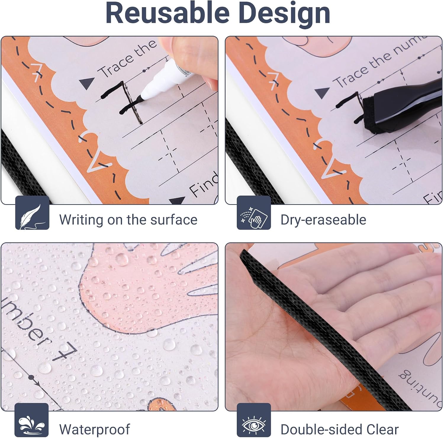 AKONEGE 5 Pack Oversized Dry Erase Pocket Sleeves Reusable 10 x 13 Inches Black Shop Job Ticket Holders Clear Plastic Sleeves Sheet Protectors for Documents, Teacher Classroom & Office Supplies
