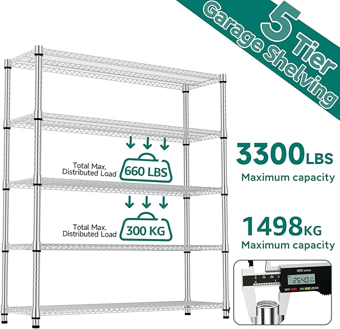 M MZG 5 Tiers Shelf 3300 lbs Steel Storage Shelving Utility Shelving Unit Steel - Image 9