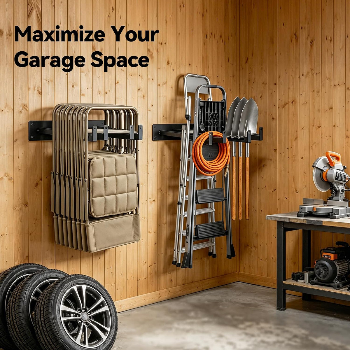 expandable folding chair storage racks wall mount, 11.4"–15.7", package contents