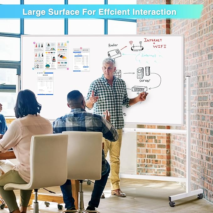 maxtek Rolling Whiteboard 72x48, Large Double-Sided White Board Dry Erase on - Image 7