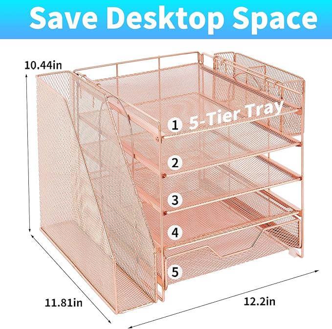 Gugsey Desk Organizer, 5-Tier Paper Letter Tray Organizer - Image 2