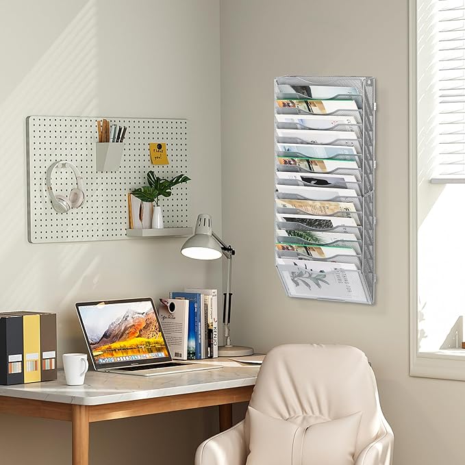 EasyPAG Wall File Organizer for Office 14 Pocket Mesh Wall Mounted Paper - Image 9