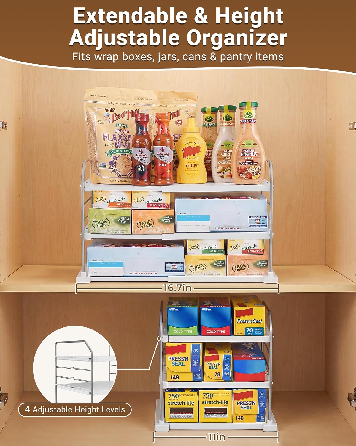 EVERIE 3-Tier Cabinet Organizer, 2-Pack Expandable Shelves for Foil & Wrap