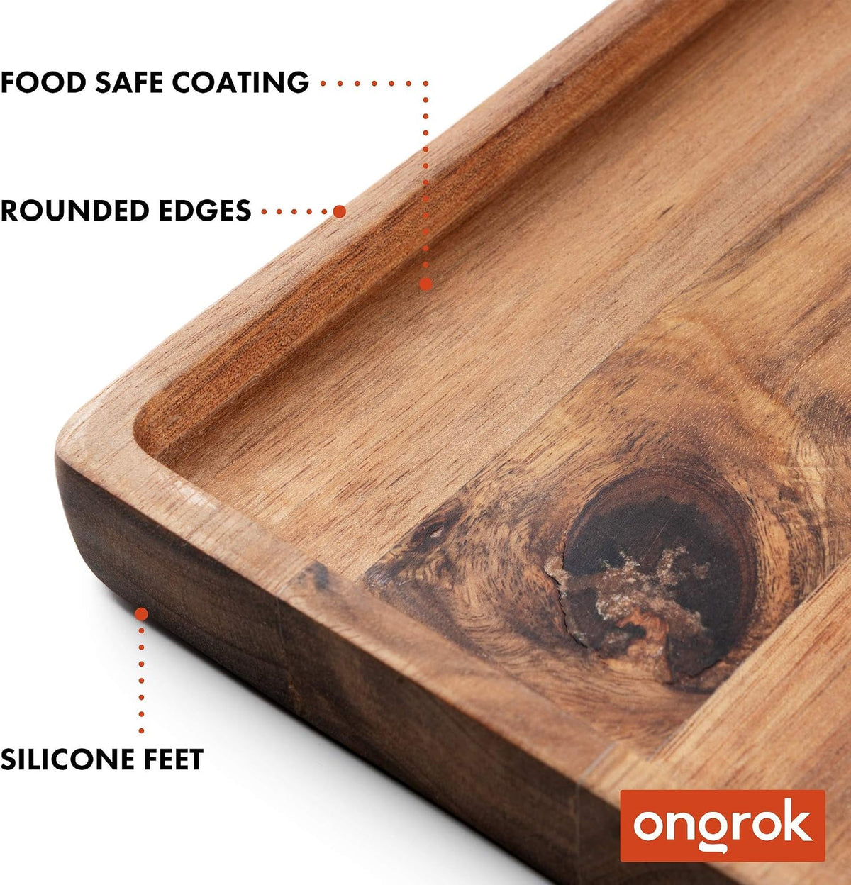 ONGROK Natural Acacia Wood Decorative Tray | Large Rolling Surface, Handmade,...