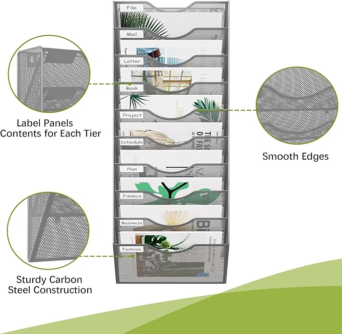 EasyPAG 10 Pocket Mesh Wall File Organizer, Hanging Paper Folder Holder - Image 3