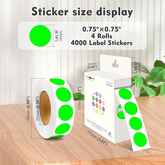 PARLAIM 3/4 Inch Roll Color Coding Labels, 4000 per/4 Rolls Round Adhesive - Image 2