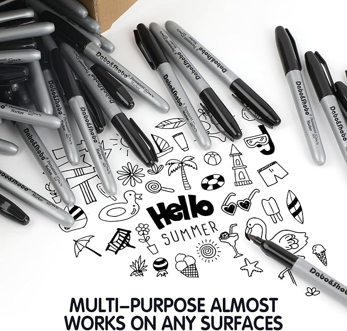 Dabo&Shobo Permanent Markers, 160 Pack Black Permanent Markers Bulk, Fine Tip - Image 5