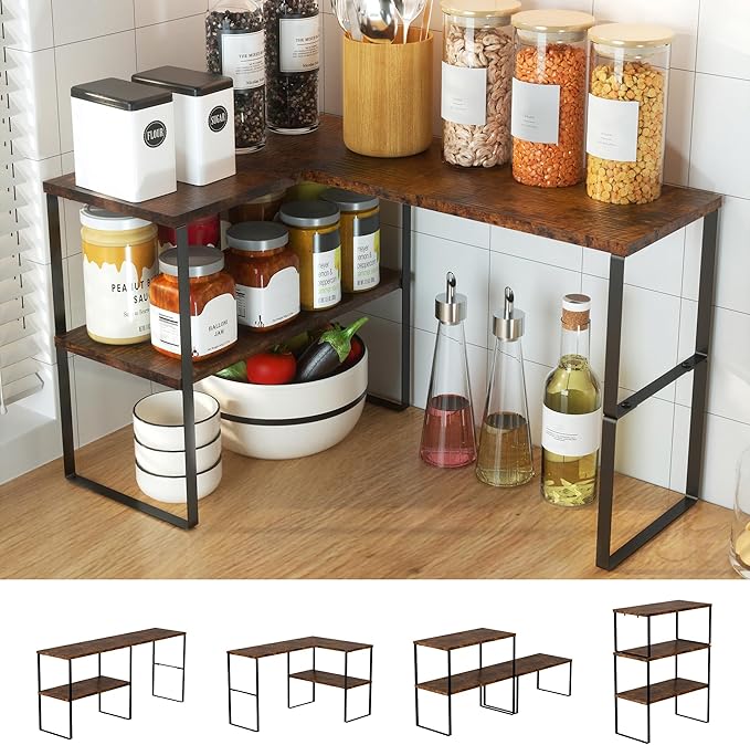 Golener Countertop Organizer Corner Shelf, 2 Tier Adjustable Stackable Corner by Golener