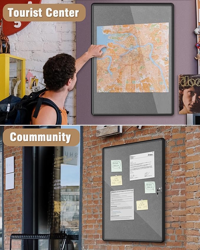 Mifuro 38"x28" Enclosed Bulletin Board, Lockable Weather-Resistant Aluminum - Image 8